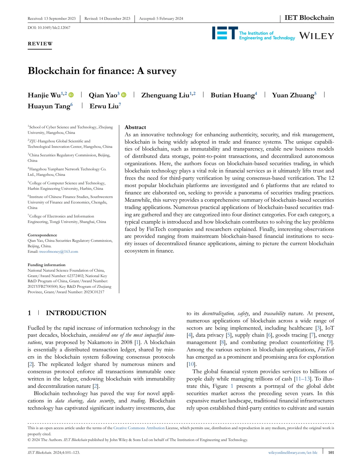Cover for Blockchain for Finance: A Survey